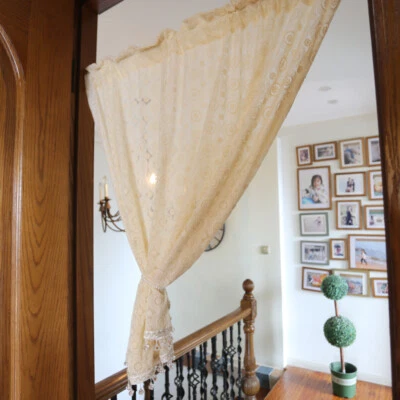 Dentelle Demi Rideau Broderie Cristal Perles Frange Gland Armoire Porte Fenêtre - Photo 1/4