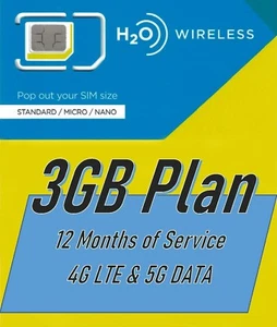 H20 Wireless 12 Months of Service - 3GB Monthly Plan - Picture 1 of 3