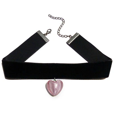 Collier Ras De Cou choker sexy victorien gothique noir Velours coeur rose murano
