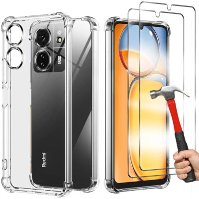 Coque Silicone pour Xiaomi Redmi 13C 12 Note 12 4G/5G 12 Pro + 2 Verres Trempés