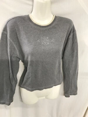 Blusa Top Mujer Liz & Co Gris Bordado Medallón Manga Larga Mediana Tejido Pullover Foto 1 de 4