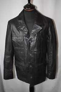 Vintage Redskins black leather wide collar safari Roxy jacket size XL rockabilly - Picture 1 of 15