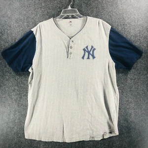 Yankees Shirt Mens 2XL Henley Sanchez #24 Majestic Gray Blue Short Sleeve XXL - Picture 1 of 10