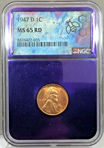 1947-D U.S. 1c Lincoln Wheat Cent NGC MS65 RD Red ~ Purple Core - Picture 1 of 4