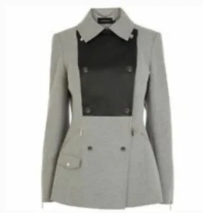 Karen Millen Womens 4 Gray Felt Duffle Coat Jacket-Vegan Leather Accents-NEW - Picture 1 of 9