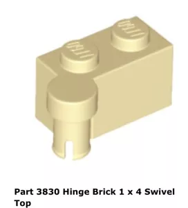 LEGO Parts 2x 3830 Tan Hinge Brick 1 x 4 Swivel Top 497 928 4709 - Picture 1 of 1