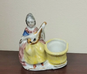 Vtg Lady Pin Cushion Mandolin Victorian Dress Handpainted Japan   - Picture 1 of 11