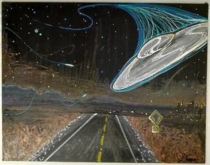 BLUE SHIFT 14x11 Canvas Panel Acrylic Painting One Of A Kind Art UFO UAP NHI - Picture 1 of 16