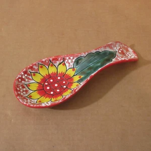 Colorful Handpainted Mexico Talavera Porta Cucha Ceramic Spoon Rest 9" Sunflower - Picture 1 of 6