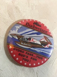 Vintage BUDWEISER Pinback/Button...Hydro Boat Race Fans - Picture 1 of 5