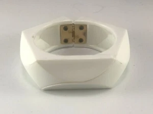 Chunky Couture Hinged Clamper Bracelet white Statement Faceted 1980s - Picture 1 of 6