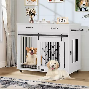 Beuloke Dog Crate Furniture 39 inch Wooden Indoor Dog Kennel w/ Divider Room - Picture 1 of 5