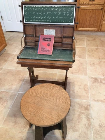 Vintage Chautauqua desk with stand and stool very rare to have all three pieces Cover