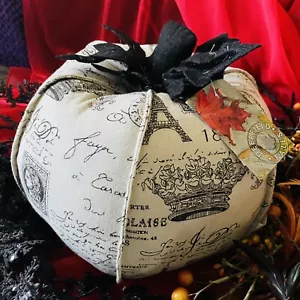 NWT French Pumpkin Pillow Script Eiffel Tower Decorative Pumpkin - Picture 1 of 7