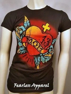 Lucky 13 I Heart Mom Colorful Tattoo Goth Rock Punk Feather Cross T Tee Shirt S - Image 1 of 4