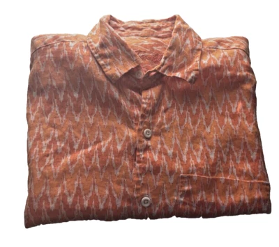 TASSO ELBA linen orange flame stripe SS Hawaiian Island Men Shirt Size Small - Image 1 of 4