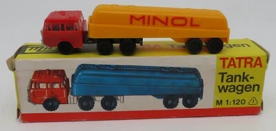 Old VEB DDR N°1/120 Camion Tatra 813 6X6 Rimorchio Petroliera Olio Minol # - Immagine 1 di 4