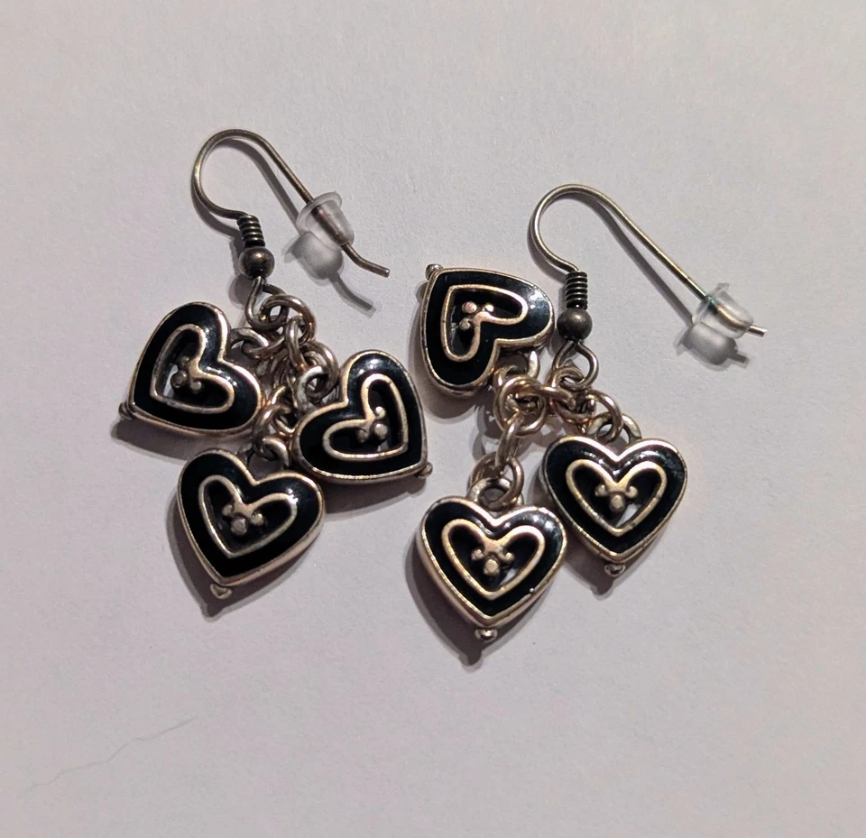 Brighton Vienna Black Enamel Heart Retired French Wire Earrings - Image 1 of 1