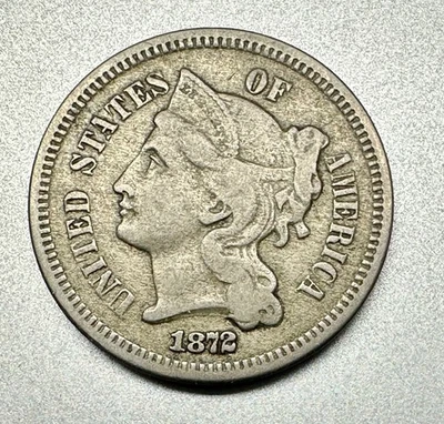 1872  3 CENT NICKEL   NICE DETAIL  BETTER DATE  #9509 - Image 1 of 2