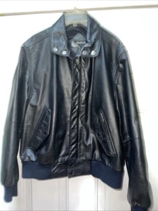 Members Only Genuine Leather Jacket Mens Size 42 Large Black Bomber Vintage - Picture 1 of 4