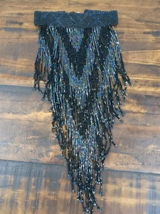 Choker Bib Cascading Necklace, Chevron Pattern, black and blue beads - Picture 1 of 8