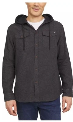 New Quiksilver Men’s Medium Charcoal Gray Hooded Flannel Shirt Midweight NWT - Image 1 of 4