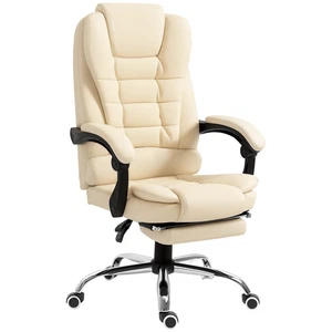 HOMCOM Executive Office Chair, Recliner Computer Chair with Footrest, Cream - Picture 1 of 11