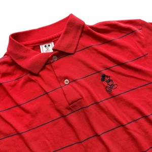 Vintage 80s Made in USA Mickey Mouse Polo Shirt Youth L Red Striped Youth Disney - Picture 1 of 9