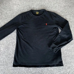 Polo Ralph Lauren Long Sleeve Black T-Shirt Red Pony Logo Cotton Tee Mens Small - Picture 1 of 9