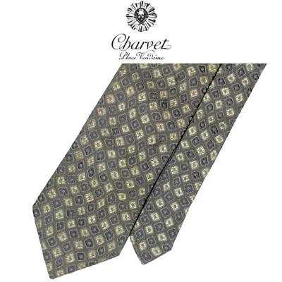 Charvet Place Vendome Tie - 2 Tone Olive Silver Geometric Silk French Necktie   - Image 1 of 4