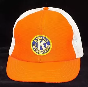 KIWANIS INTERNATIONAL - Vintage Mesh Trucker Snapback Hat Cap - Orange / Cream - Bild 1 von 6