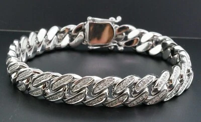 Brazalete Brazalete Cubano Chapado en Oro Blanco 14K 9" 2 Ct Brillante Moissanita Foto 1 de 4