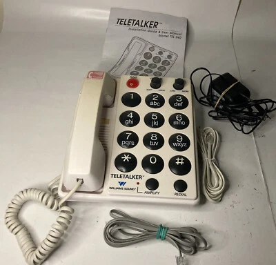 Teléfono William Sound TeleTalker Amplificado con Cable Blanco TEL 040 Botón Grande  Foto 1 de 4