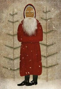 Primitive/Bauernhaus Weihnachten Deutscher Weihnachtsmann/Belsnickle/Federbaum Gerahmte Kunst - Bild 1 von 16