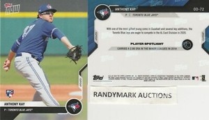 Anthony Kay TORONTO BLUE JAYS 2020 TOPPS NOW ROAD TO OPENING DAY OD-72 SP 649 RC