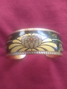 Vintage Enameled Lotus Flower Damascene Copper Cuff Bracelet Marked 80F - Bild 1 von 5