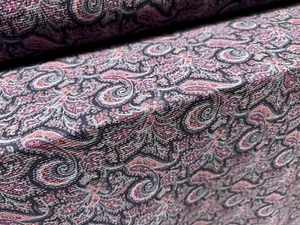 Bubble Crepe Stretch Dress Fabric, Per Metre - Paisley Print - Navy Blue & Pink - Picture 1 of 3