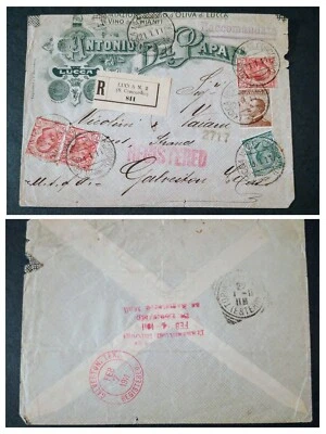 UNIQUE ITALY 1921 MULTIPLE STAMPS COVER TO USA RECEIVING A CANCEL ON THE BACK - Image 1 of 3