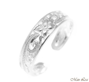 925 Sterling Silver Hawaiian Plumeria Flower Scroll 4mm Inside Cut Open Toe Ring - Picture 1 of 1