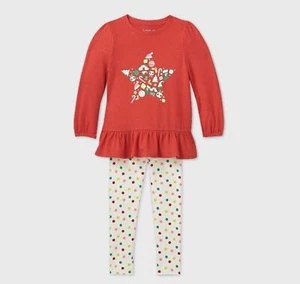 Cat & Jack Kleinkind Mädchen 2-teiliges Weihnachtsoutfit Größe 4T rot Top Leggings - Bild 1 von 3
