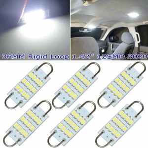 6x White Festoon 36mm 12LEDs 3020 Rigid Loop LED Dome Door Interior Light Bulbs - Picture 1 of 9