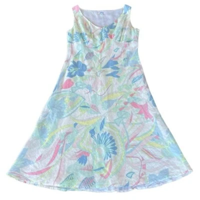 Escada Sport 100% Linen Pastel Floral Midi Dress Feminine Luxury Sz 40 Med GUC Foto 1 de 4
