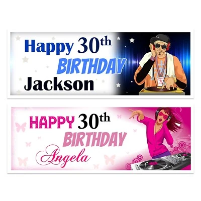 DJ BANNER CUMPLEAÑOS MÚSICA FIESTA HOMBRES MUJERES NOMBRE FIESTA PARED DISCO CUALQUIER EDAD Foto 1 de 3