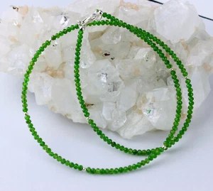 Chromdiopsid Chain Faceted Green Necklace Ladies Fine Gift 46 cm - Picture 1 of 3