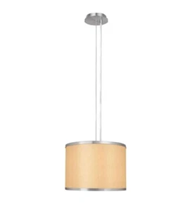 Hampton Bay Drum Shade and 1-Light Beige and Brushed Steel Pendant - Picture 1 of 3