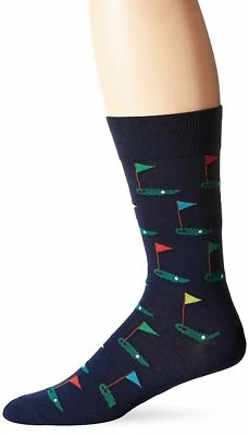 Hot Sox Mens Crew Socks Golf Green Hole In One Shoe 6-12 Dress Cotton Navy Blue  - Image 1 of 4