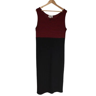 Maxi Vestido Sheri Martin Vintage Rayas Negro y Rojo Talla Grande Foto 1 de 4
