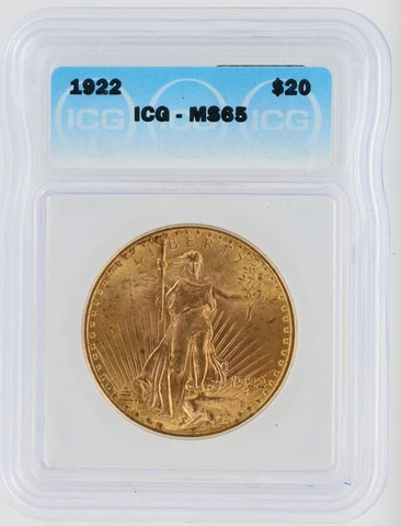 1922 Saint Gaudens ICG MS65 $20 Double Eagle Philadelphia Minted Gold Coin Cover
