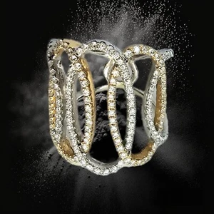 18k Two-Tone Gold 1.03 Ct Diamond Interlocking Afarin Ring Band Size 6.5 $3200 - Picture 1 of 4