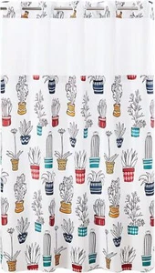 Cactus Print Fabric Shower Curtain Set with PEVA Snap-In Liner, No Hooks Require - Picture 1 of 2